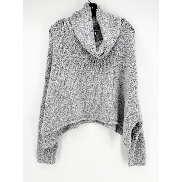 FREE PEOPLE BFF Boucle Sweater Pullover Cowl Neck Slouchy Crop Light Gray M - Picture 2 of 12